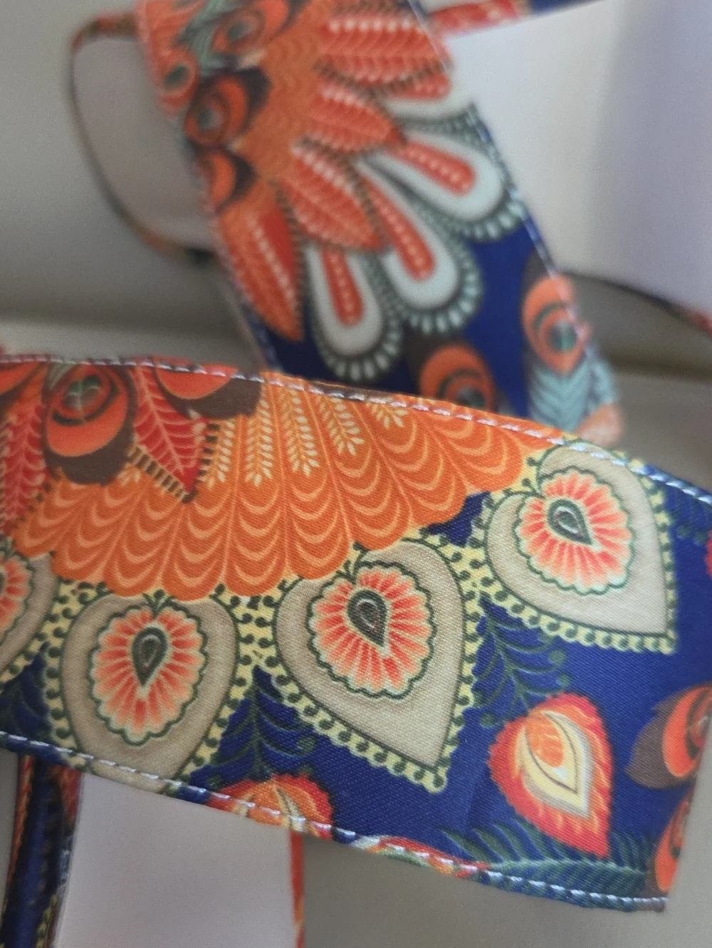 Women's Paisley Print High Heel Slide Sandals - Orange/ Blue/ Green Size EU 40